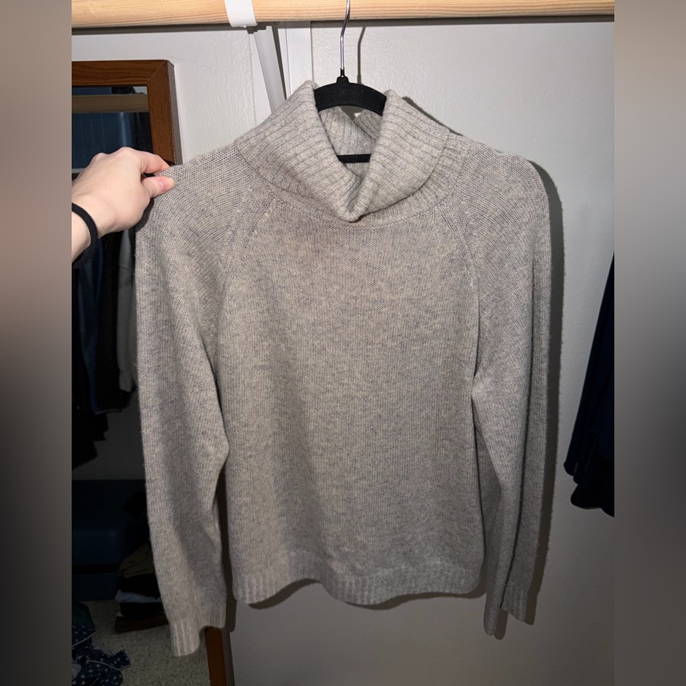 Quince Light Gray Taupe Turtle Neck Sweater Yak Wool